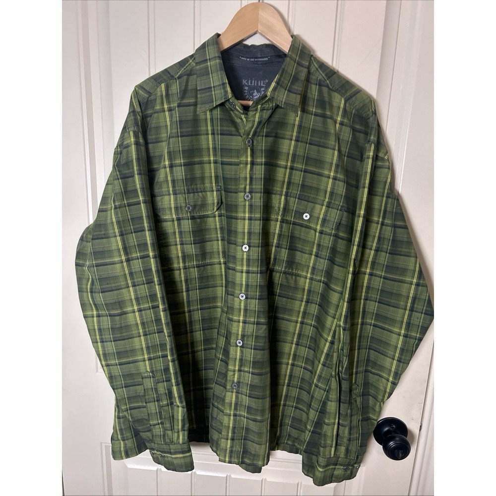 Kuhl Men's Exulur Plaid Shirt Sz XXL Green Longsleeve Outdoor Hiking Mountains